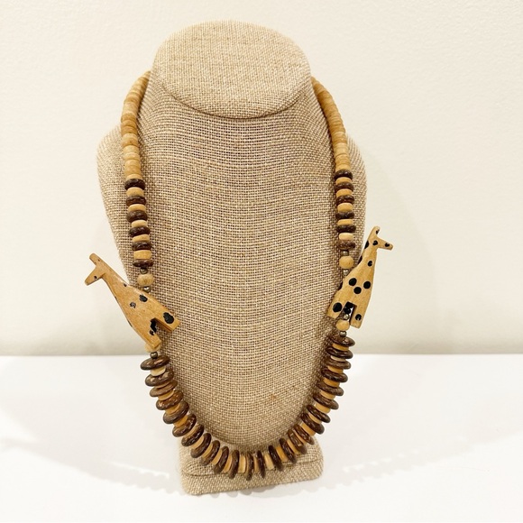 Jewelry - Vintage Wooden Safari Artsy Giraffe Statement Art Teacher Beaded Necklace